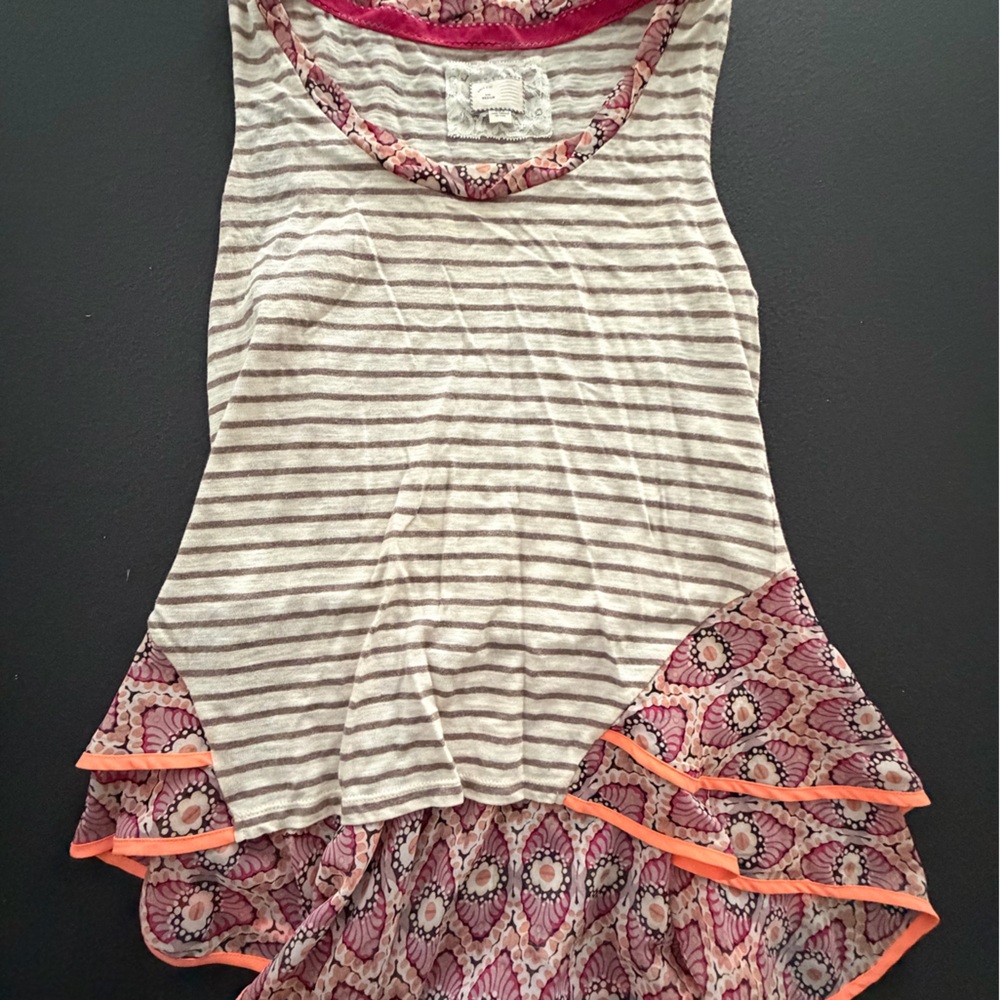 Anthropologie Gray and Pink Striped Blouse